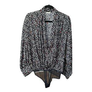 Free People Womens Bodysuit Size L Black Butterfly Whimsical Dark Fairy Satin